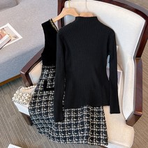 이른 봄 명원 소향풍 큰 사이즈 치마 세트 뚱뚱 베이스 스웨터 기질 멜빵 두 벌