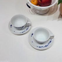 마메종 블루로즈 도자기 홈카페 커피잔 찻잔 소서세트, L