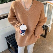 SJW 봄가을 여성 니트 무지 브이넥 골지 긴팔 스웨터 상의 풀오버 빅사이즈 6가지 컬러