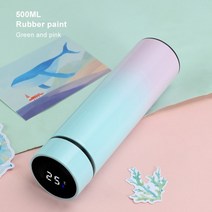 보온보냉 쉐이크 차량용 대용량 텀블러 리유저블컵 500ml 스마트 보온병 물 bottl led 디지털 온도 디스플레이는 추위와 열을 유지하는 열 병 스테인레스 스틸, 그라디언트 그린-500ml, 1개