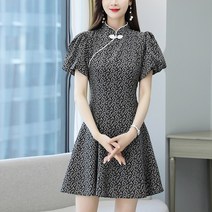 Amaethon 여름 여성 하객 쉬폰 꽃무늬 미니 원피스