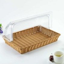 빵 보관 트레이 뚜껑 있는 베이커리 매장 등나무 플레이트, 더블 레이어 42x28x6.5cm 암갈색 +  커버