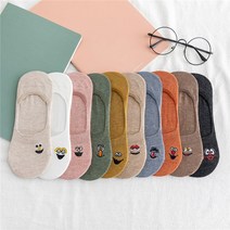 여성 페이크삭스 덧신 캐릭터 자수 양말 5켤레-1set