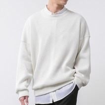 [오버나인] 남자 박스 오버핏 골지 라운드 스판 니트