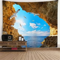 북유럽풍 디자인 카페트 카펫 창문 풍경 벽화 태피스트리 벽걸이 천 우드 구멍 빅 133039, 150x130cm, 7