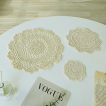 꽃물 레이스 매트 뜨개 받침대 티 커피 코스터 식탁보 테이블보 깔개 패브릭 천 덮개, 레이스 (대-베이지)