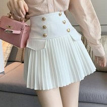 무릎길이 미니 스커트 Lucyever 한국 여름 주름 치마 여성 패션 하이 웨이스트 오피스 숙녀 블랙 화이트 버튼 트림 라인