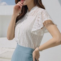 [스타일온미] 차이나 반팔 날개 레이스 블라우스