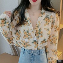 가바바 여성 블라우스 허리끈으로 날씬해 보이는 플라워패턴 여름 블라우스 G61847