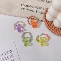 곰돌이 테디베어 비즈 크리스탈 투명 아크릴 반지 우정 링 봄 포인트 귀여운 젤리 DIY 핸드메이드 팔찌