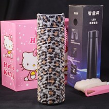 500ml 스마트 온도 디스플레이 다이아몬드 보온병 병 스테인레스 스틸 물병 블링 라인 석 진공 플라스크 커, 09 Black Leopard_01 500ml