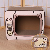 고양이 TV 스크래쳐 하우스 댕냥이 스크래칭 캣하우스 TV 고양이 스크래치 보드 고양이 둥지 통합 클로 보드 내마모성 수직 다기능 골판지 고양이 집 장난감 용품, 핑크 tv