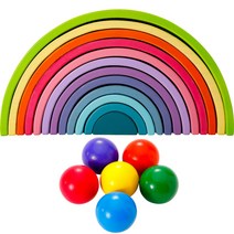 발도르프 원목교구 레인보우블록 빅레인보우, 라지 마크롱 컬러 12매(솔목)레인보우볼 6개