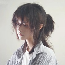 남성가발 남자 부분 통 장발 가발 사무라이 머리 단발 망홍 반묶음 늑대 꼬리 일본계 숭어 자연 학생 멋쟁이 풀오버, 08 다크 브라운.+강소빗+케어액