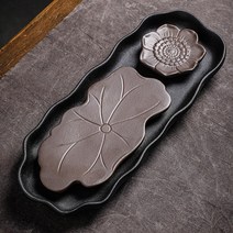 연꽃 도자기 차판 퇴수기 전통 차반 트레이 호승 차호 받침 다판 다도 세라믹 다기 세트, 블랙/연꽃 차판(단품)