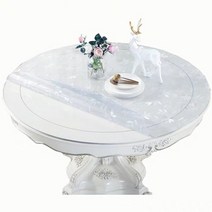 BALLE PVC 라운드 투명한 테이블 커버 다 이닝 방수 식탁보 라운드 데스크 패드 부드러운 유리 헤비 듀티 플라스틱 클리어 매트, flower_diameter 95cm | CHINA