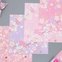 일본 벚꽃 꽃무늬 파스텔 전통 색종이 종이접기 금박, 금박 떨어지는 벚꽃  7색 3팩 총 42매
