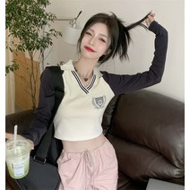 긴팔 티셔츠 여자 상의 레깅스 양면 데님 마모 추동