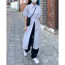 반팔 셔츠 앞단추 레이어드 롱원피스 3color