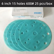 일본 KOVAX 6 인치 15 홀 사포 라운드 드라이 그라인딩 및 폴리싱 자동차 연마재 3000 # 쿠션 패드와 함께, 04 600 Grit 25 pcs