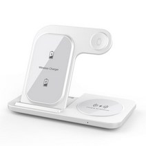 3 in 1 무선 충전기 iPhone 13 12 11 8 X XS XR Apple Watch 7 6 5 4 Airpods Pro Qi 삼성 S22 S21 용 고속, White