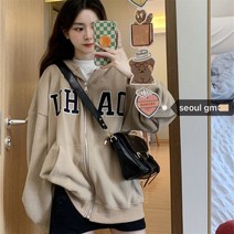 [라푸머]아메리칸 빈티지 학원 자수 레터링 루즈핏 캐주얼 무스탕 후드 코트