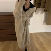 HXT 꽈배기 롱니트원피스 여성 겨울원피스 카라 배색 세상편한 데일리룩 S~2XL