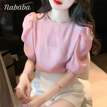 나바바 NB872 여성 소프트 소녀감성 퍼프 반팔 블라우스
