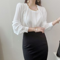 볼드 목걸이 셔링 블라우스 2col