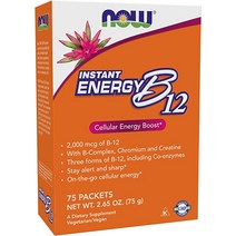 홍경천 NOW Supplements 인스턴트 에너지 B-12패킷당 B-12 2000mcg 셀룰러 부스트* 75포