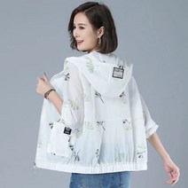 여성 슬림 코트 후드 긴팔 자외선 차단 바람막이 점퍼