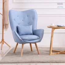 예쁜 미니 아쿠아 쇼파 윙 체어 2인 카페 북유럽 소파 6인 디자인 원목 모듈 카우치 거실, 코튼 린넨(블루)