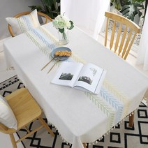 사각 린넨 자수 캠핑 레이스 방수 테이블보 2 4 6인용 식탁보, 파스텔 나뭇잎, 140x220