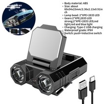 듀얼 빔 센서 헤드라이트 타입-C 충전 COB LED 헤드램프 1200mAh 휴대용 500LM 5 모드 방수 비상낚시 낚시용, [10] Black A, 10 New Type