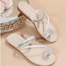 여성 슬리퍼 대형 사이즈 세트 발가락 신발 패션 아우터웨어 비치 라인석 플랫 캐주얼 샌들 2023 년 여, 07 WHITE_03 37