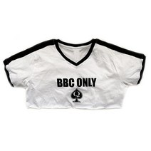 BBC Only 크롭 브이넥 링거 QoS 심볼 포함 레드-화이트., White-black