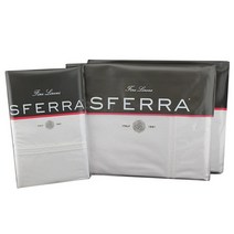 SFERRA Grande 호텔 시트 - 킹 화이트/화이트 이탈리아 우븐 면 퍼케일 원단 스타일 침구 및 베개 커버에 이중 행 새틴 스티치 자수132104