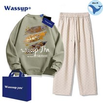 Wassup고래 맨투맨 커플티 셋업 남여 공용 봄 가을