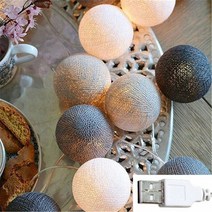 코튼볼 조명 무드등 1M 3M 6M LED 웨딩 파티 홈 침대 장식 인테리어 조명 소품, 03 6m 40leds, 08 USB Grey