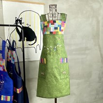 하마공방 사각 조각보 꽃자수 전통 앞치마, 1개, 빨간색