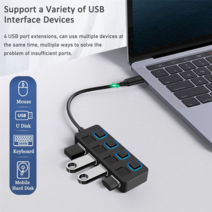 스위칭허브 4포트 USB 3.0 허브 개별 LED 조명 전원 스위치 어댑터 확장기 Mac PC 멀티 분배기, 한개옵션0