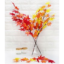 모노플라워 2색 단풍나무 잎가지 1p (레드 노랑) 조화 그린소재 인조나무 인테리어 소품, 노랑