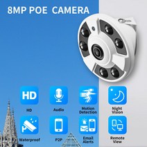 영어 설명서 HD 4K 네트워크 유선 IP 카메라 180도 1.7mm 전경 어안 렌즈 얼굴 검측 8MP 5MP 가정 안전 POE 모니터링, 48V POE 8MP