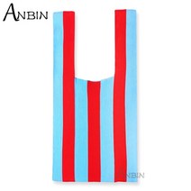 니팅 가방 파타야 비건 손뜨개 일본 매듭 캐주얼 컬러 와이드 스트라이프 핸드백 니트