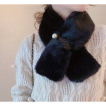 로로얼로이 여성 겨울 골프목도리 로랑 진주 퍼 골프 등산 나들이 넥워머, 블랙