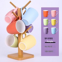 Z3JC 마카롱 가정용 머그 6개입, 믹스 6개 + 나무 받침대 없음