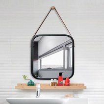 프리메이드 가죽 스트랩 사각 거울 벽거울, 벽거울 사각_블랙