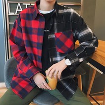 가바바 남성 체크셔츠 반반 다른 트렌디한 셔츠 G21281