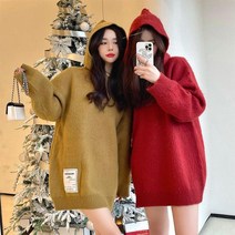 루즈핏 박시 고비캐시미어 그로브 다이애그널 니트 후드 스웨터