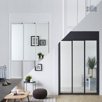 [솔리에] [비밀가격] ㅡ자 3연동 슬림도어 중문(오픈/고시형)(1200~1500mm), 색상:오픈형/화이트 / 유리:브론즈투명